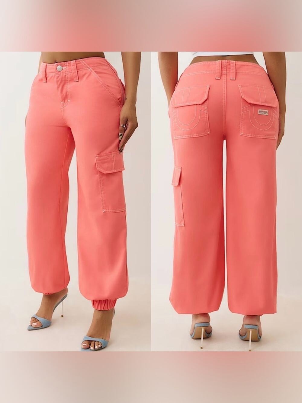 NEW True Religion Bobbi Baggy BEAUTIFUL Sunkissed Coral SOFT Cargo Pants Size 25